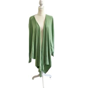 Eileen Fisher Silk Cashmere Draped Open Cardigan Sweater Green L